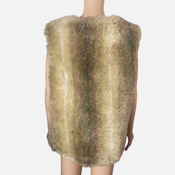 Vintage Cheyenne Faux Coyote Fur Vest Brown Tan Tie Front Oversized Women OS - Picture 11 of 11